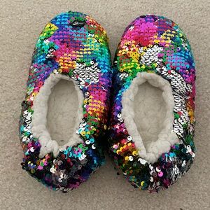 Girls Sequin Fluffy Slip On Slippers
